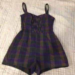 Vintage 1950s Purple Plaid Cotton Romper XXS